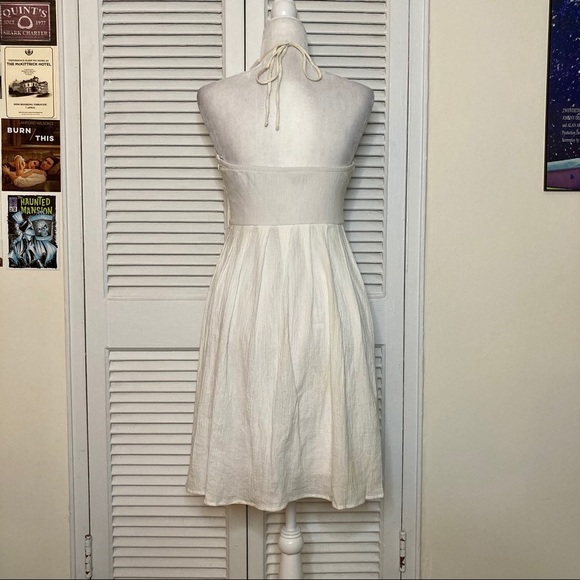 Vintage Xoxo White Linen Empire Waist Halter Dress - Picture 4 of 4